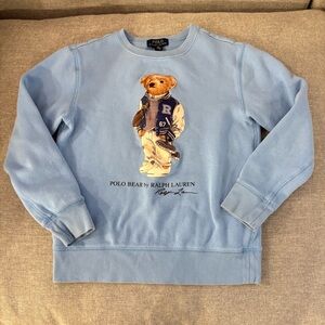 Boys’ Medium (10-12) Polo by Ralph Lauren Blue Bear Football Crewneck Sweater